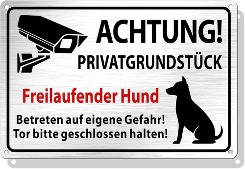 Achtung hund schild aluminium - achtung,